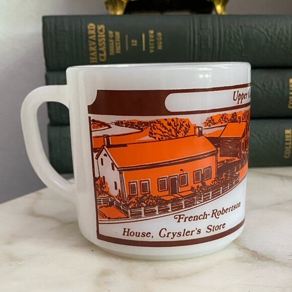 Vintage 70s Upper Canada village Mug Tea Cup Milk glass French Oxen ect - Picture 1 of 4